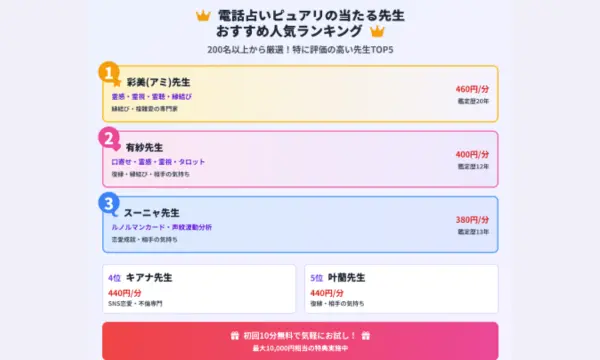 電話占いピュアリ,当たる先生